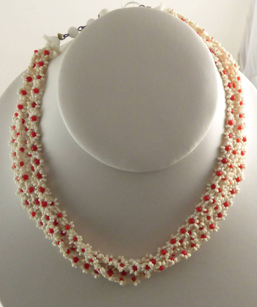Double Strand White Beaded Necklace Marked Japan - Vintage Renude